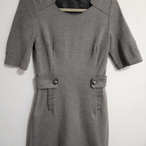 ZARA Basic | Gray Professional Midi Dress Pockets Small - Picture 2 of 7